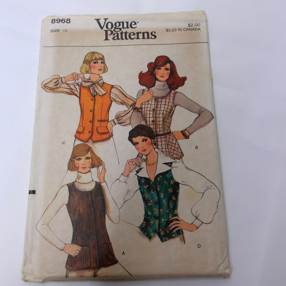 Vogue Patterns Sewing Pattern Vest Sleeveless Top Fitted Vintage 8968 / #6367